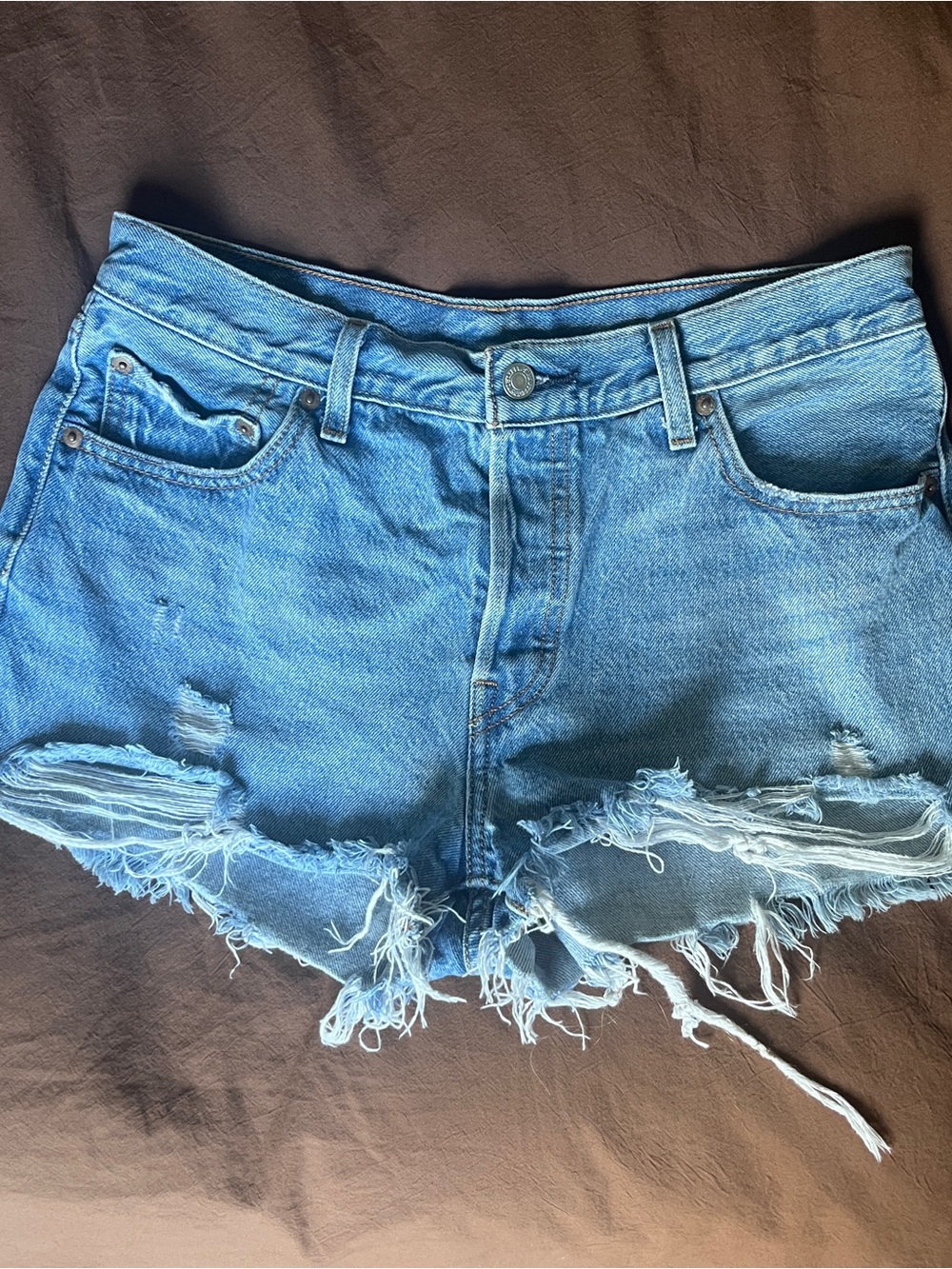 Levi's 501 Light Blue Frayed Denim Shorts